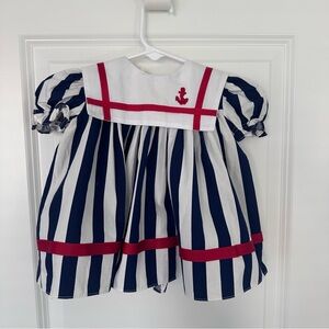 Baby Girl Vintage Gavette Striped Nautical Sailor Dress, 18mos